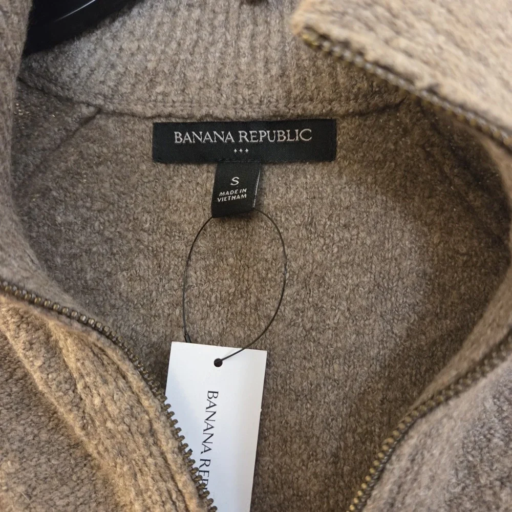 Banana Republic 1/4 Zip Wool Cotton Blend Sweater Sz S men brown long sleeve NWT
